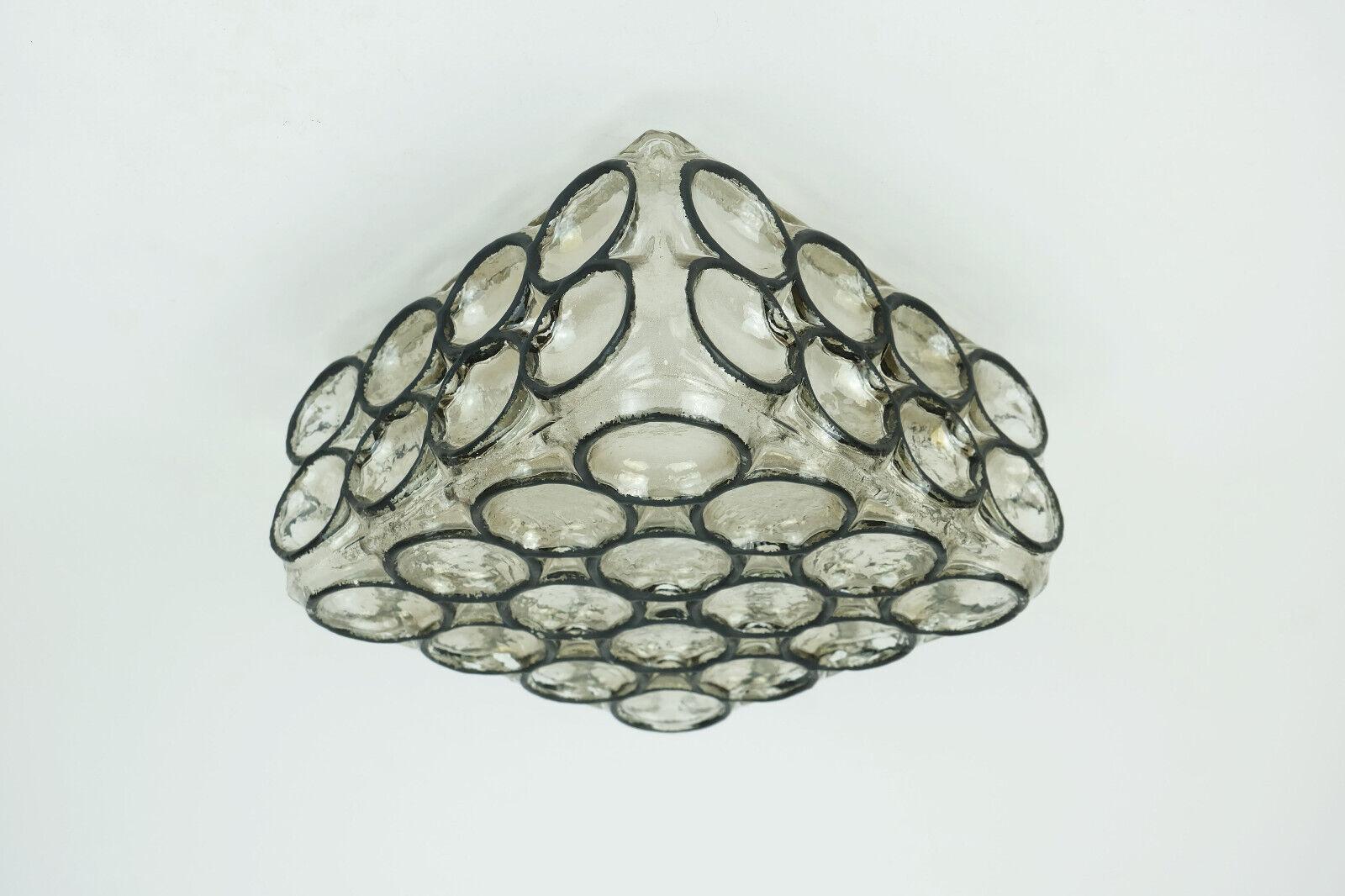 Metal glashuette limburg SCONCE or ceiling fixture glass with iron ring decor 1960s 70 For Sale