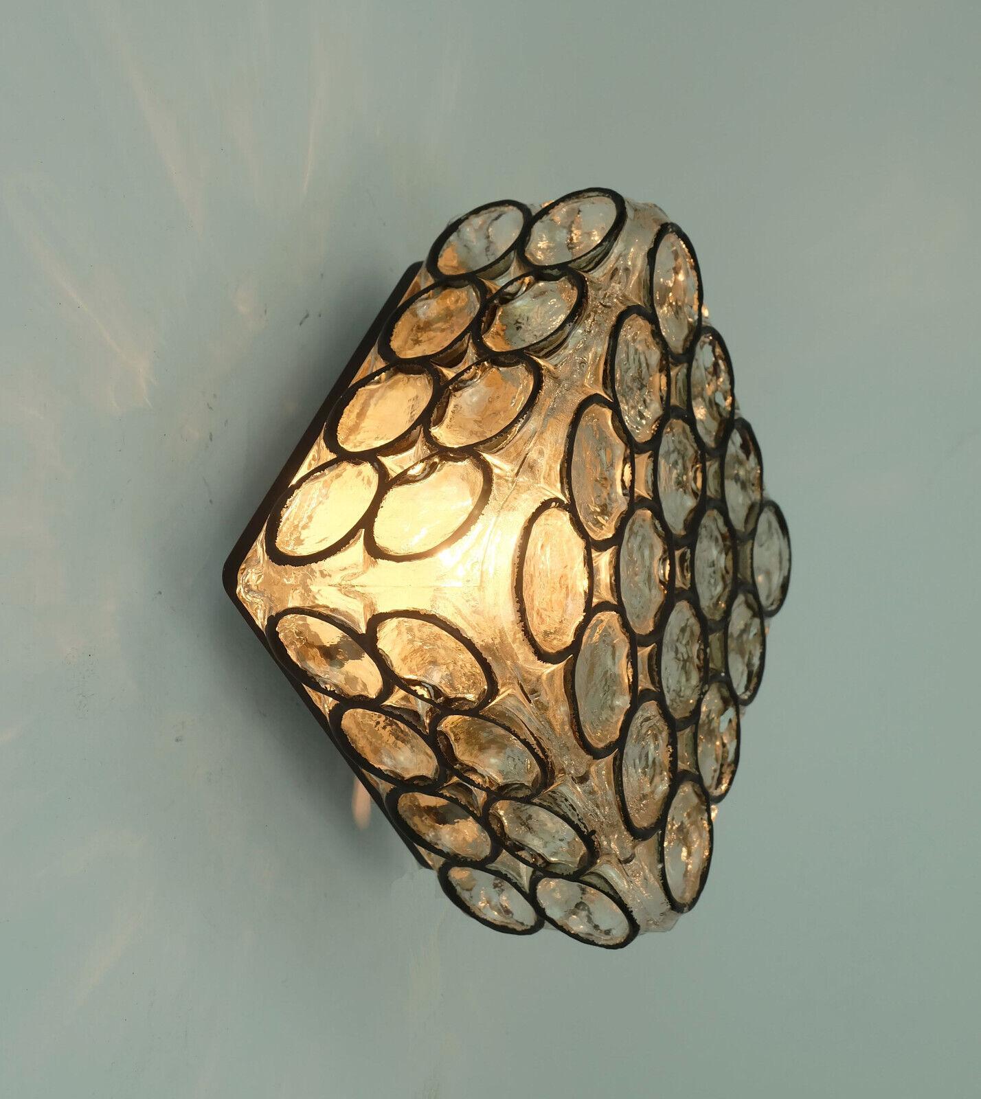 glashuette limburg SCONCE or ceiling fixture glass with iron ring decor 1960s 70 For Sale 1