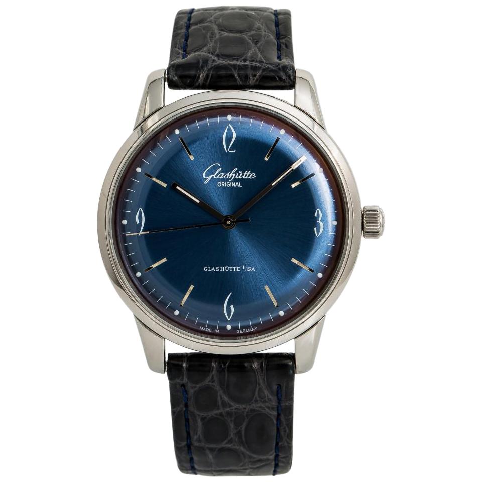 Glashutte 1960s 1-39-52-06-02-04 Men's Automatic Watch SS Blue Dial For Sale