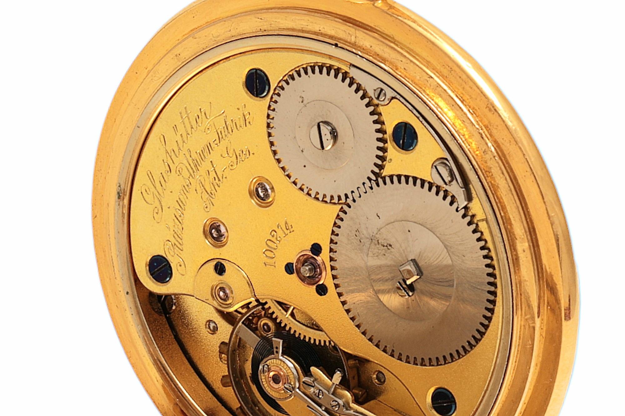 Glashutte Hunter Prazisions uhren Fabrik Pocket Watch 18 kt Enamel Dial For Sale 4