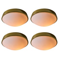 Glashütte Limburg Brass & Opaline Glass Flush Mount in the Manner of Stilnovo