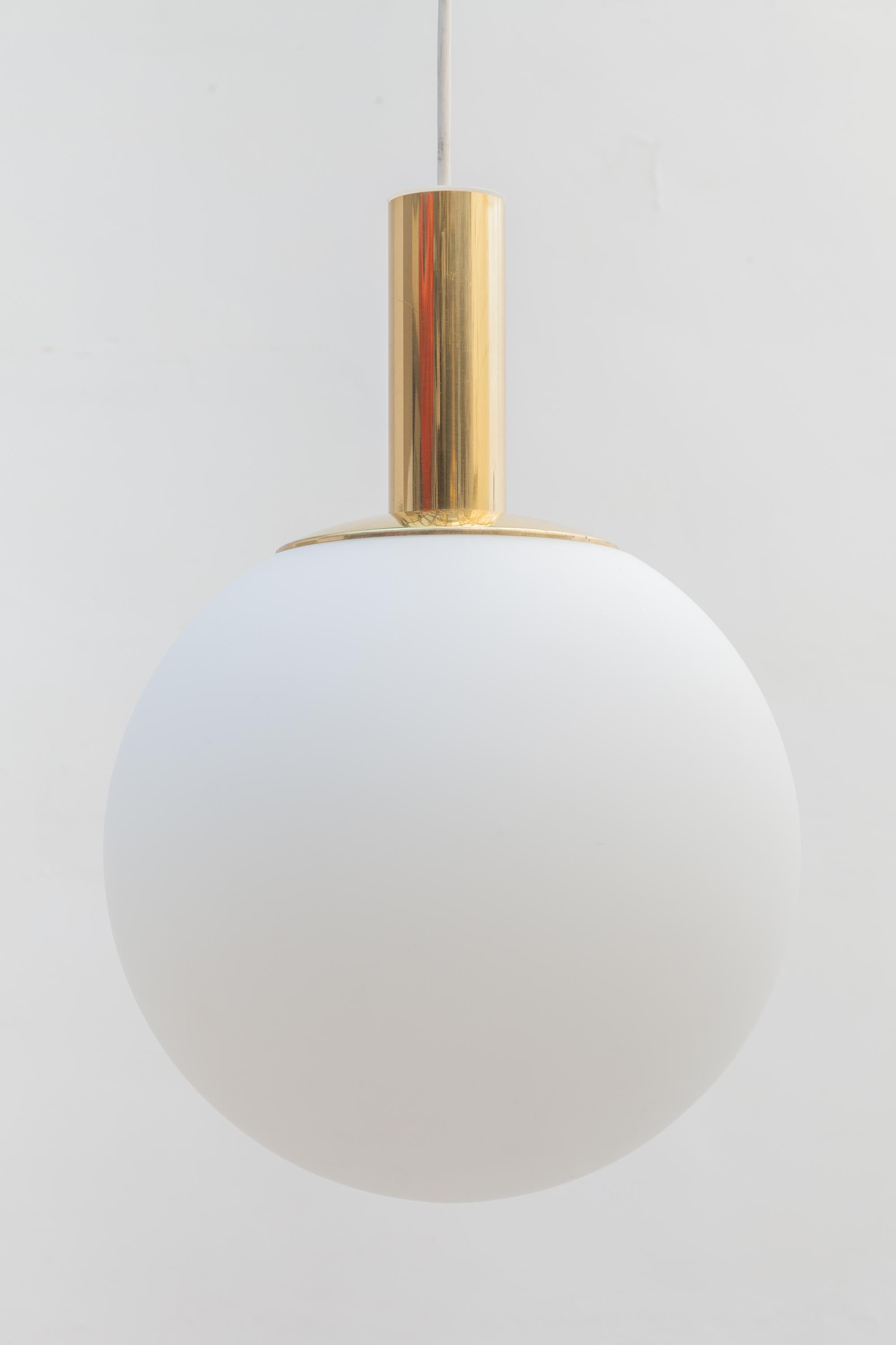 Mid-Century Modern Glashütte Limburg Brass Opaline Globe Pendants Set of Six, 1970s