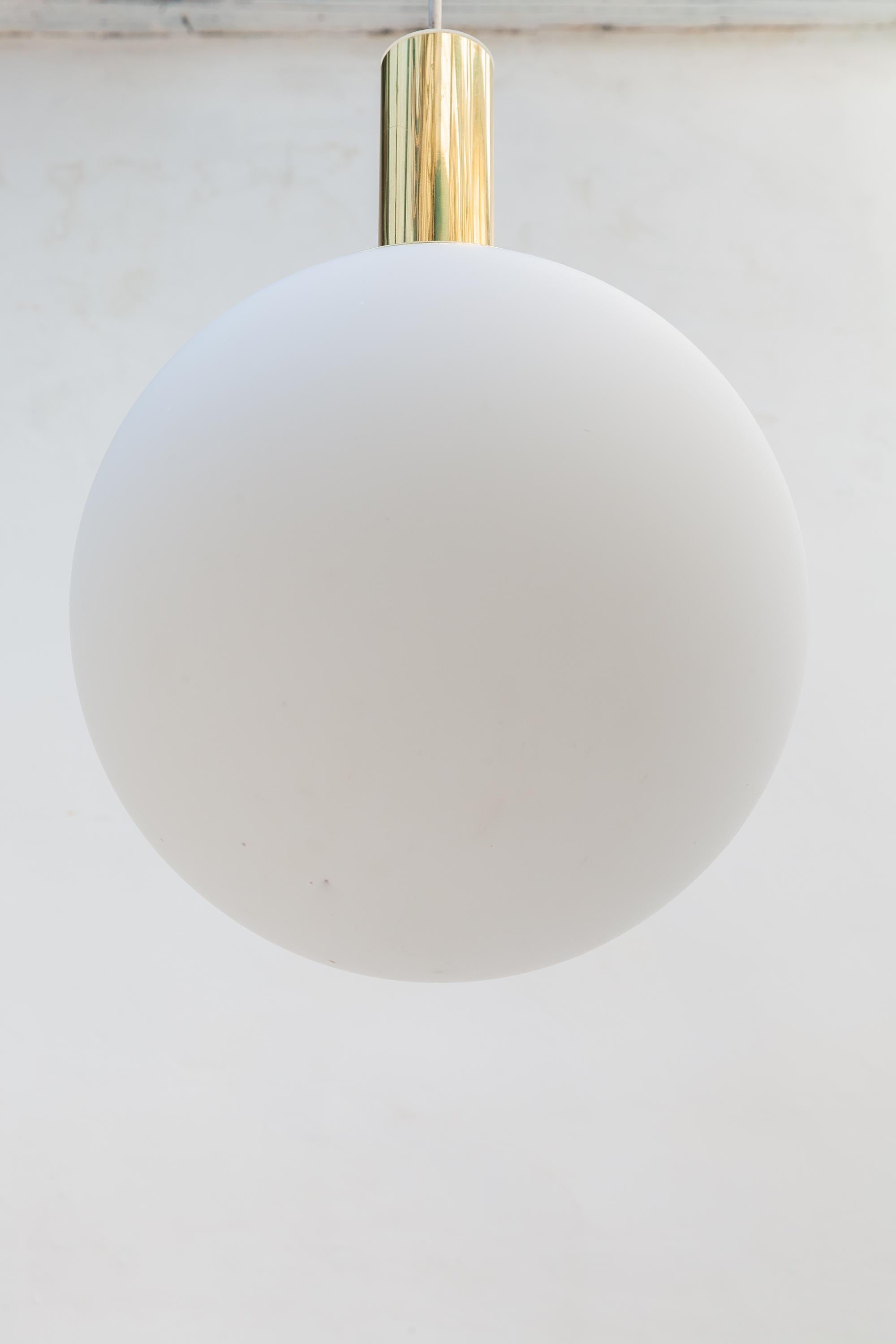 Glashütte Limburg Brass Opaline Globe Pendants Set of Six, 1970s In Good Condition In Antwerp, BE