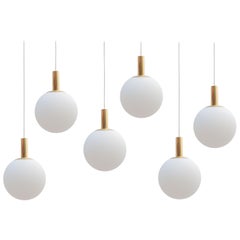 Glashütte Limburg Brass Opaline Globe Pendants Set of Six, 1970s