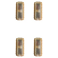 Glashütte Limburg Diamond-Cut Crystal & Gilt Bronze Sconces, W Germany, c.1960