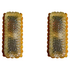 Glashütte Limburg Diamond-Cut Crystal & Gilt Bronze Sconces, W Germany, c.1960