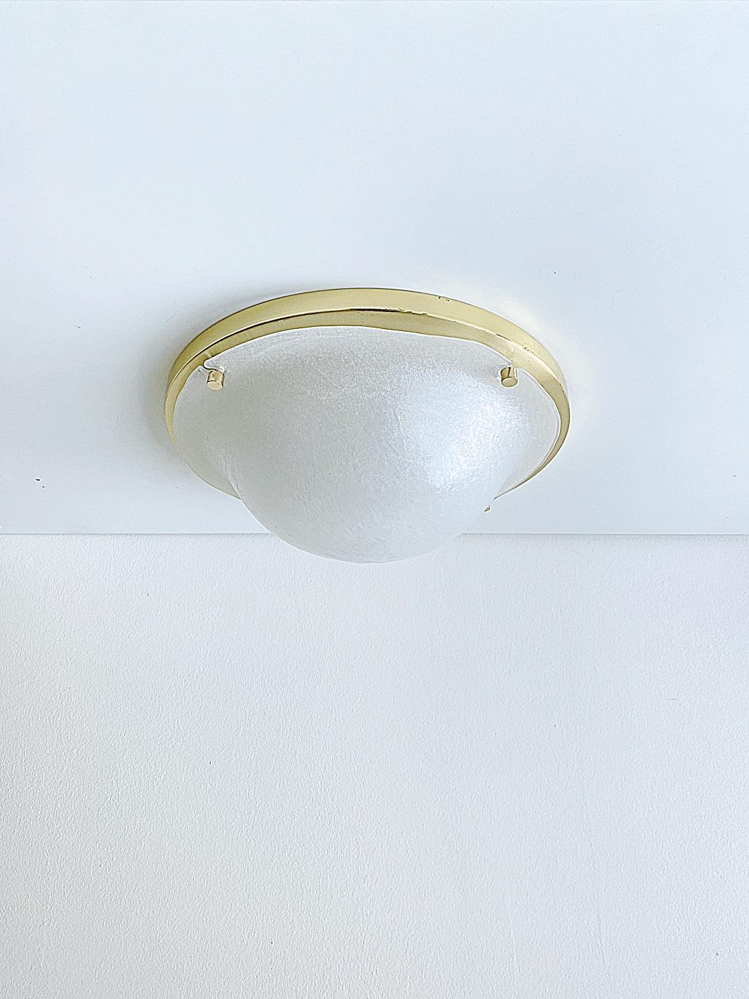 GLASHÜTTE LIMBURG Domed Textured Murano Ice Glass Flush Mount, 1970s, Germany For Sale 3