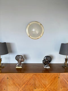 GLASHÜTTE LIMBURG Domed Textured Murano Ice Glass Flush Mount, 1970s, Germany