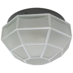 Glashütte Limburg Geometric Flush Mount Light White and Clear Glass, 1970s