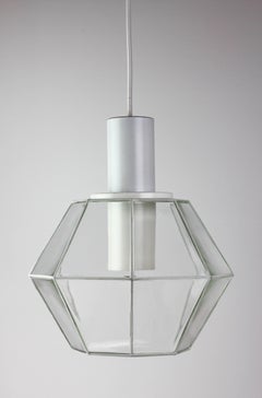 Limburg 1 of 4 Vintage 1970s Geometric White & Clear Glass Pendant Lights Lamps