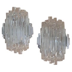 Used Glashütte Limburg Glass and Nickel Plated Brass Wall Sconces