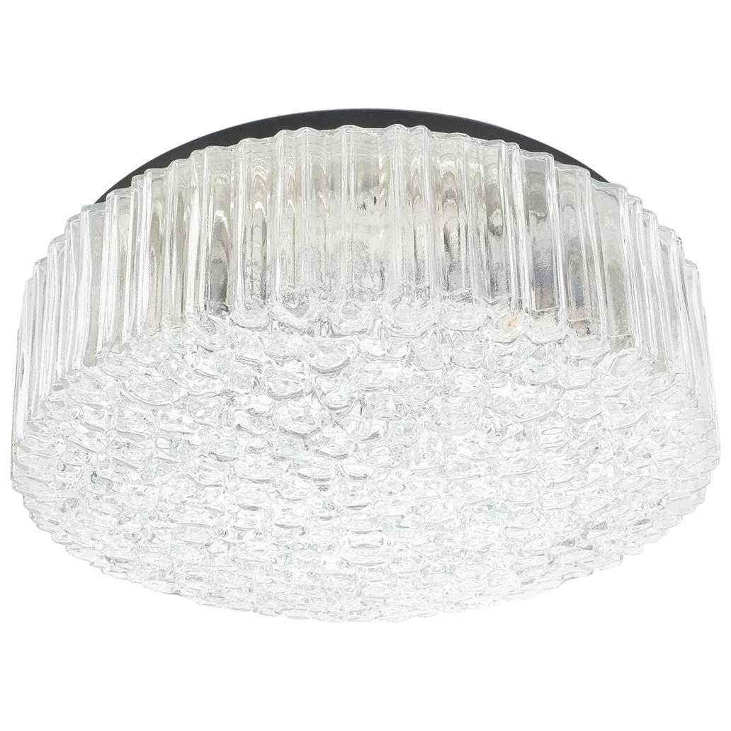 Glashutte Limburg Glass Flush Mount Ceiling Light, Germany, 1960