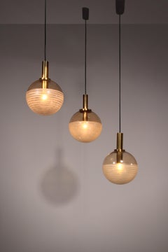 Glashütte Limburg Hängelampe Bernsteinglas, 1960er Jahre