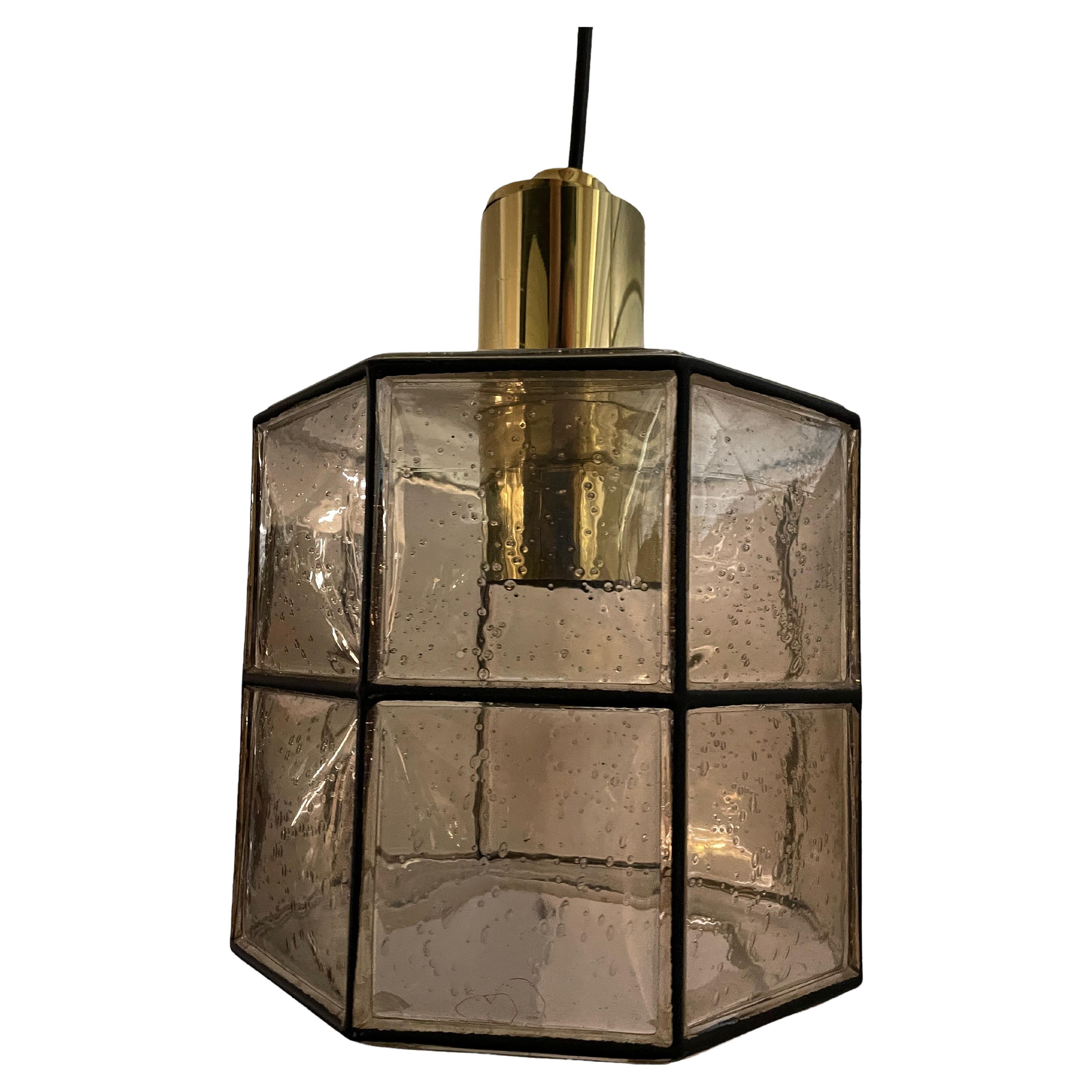 Glashütte Limburg Midcentury Iron and Bubble Glass Pendant Lamp, 1960s