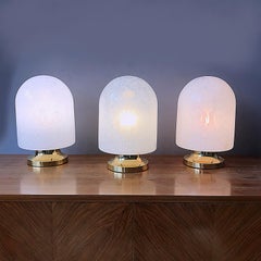 Glashütte Limburg Mushroom Brass Table Lamp, Blown Glass Shade, 1970s, Germany