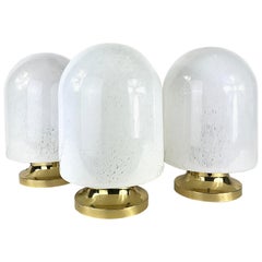 Glashütte Limburg Mushroom Brass Table Lamp, Blown Glass Shade, 1970s, Germany