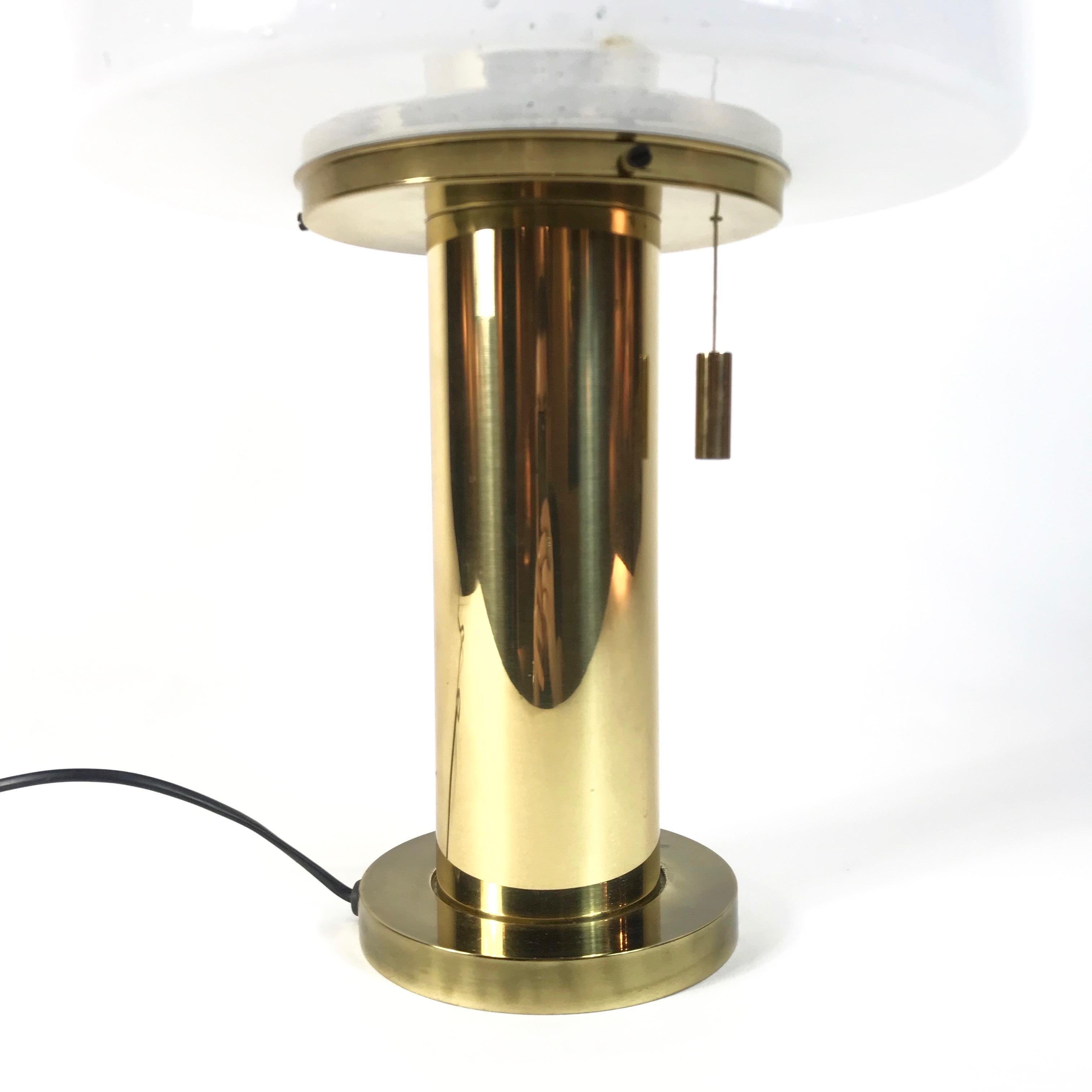 GLASHÜTTE LIMBURG Mushroom Brass Table Lamps, Blown Glass Shades, 1970s, Germany For Sale 3