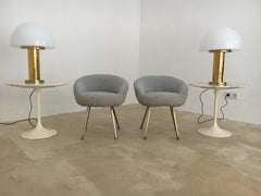 Glashütte Limburg Mushroom Table Lamp Satin Glass, Germany, 1970s