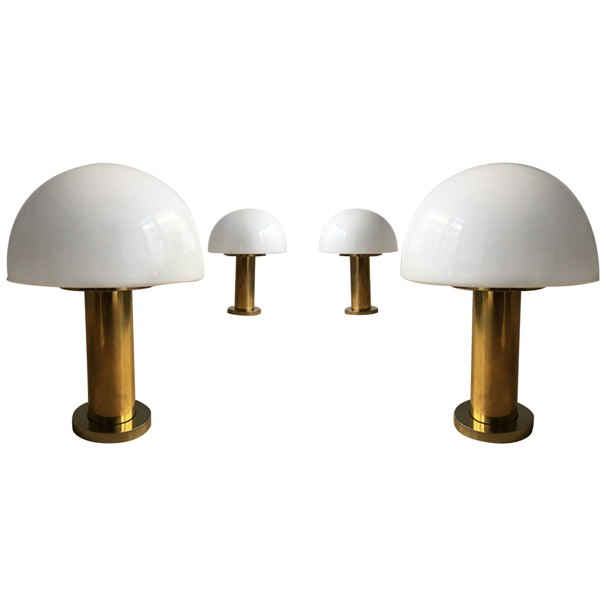 Glashütte Limburg Mushroom Table Lamps Set of Four, Germany, 1970s