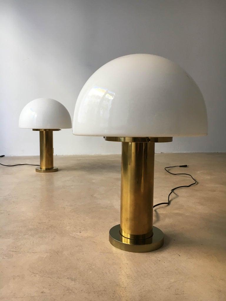 Glashütte Limburg mushroom table lamps set of two, Germany, 1970s.