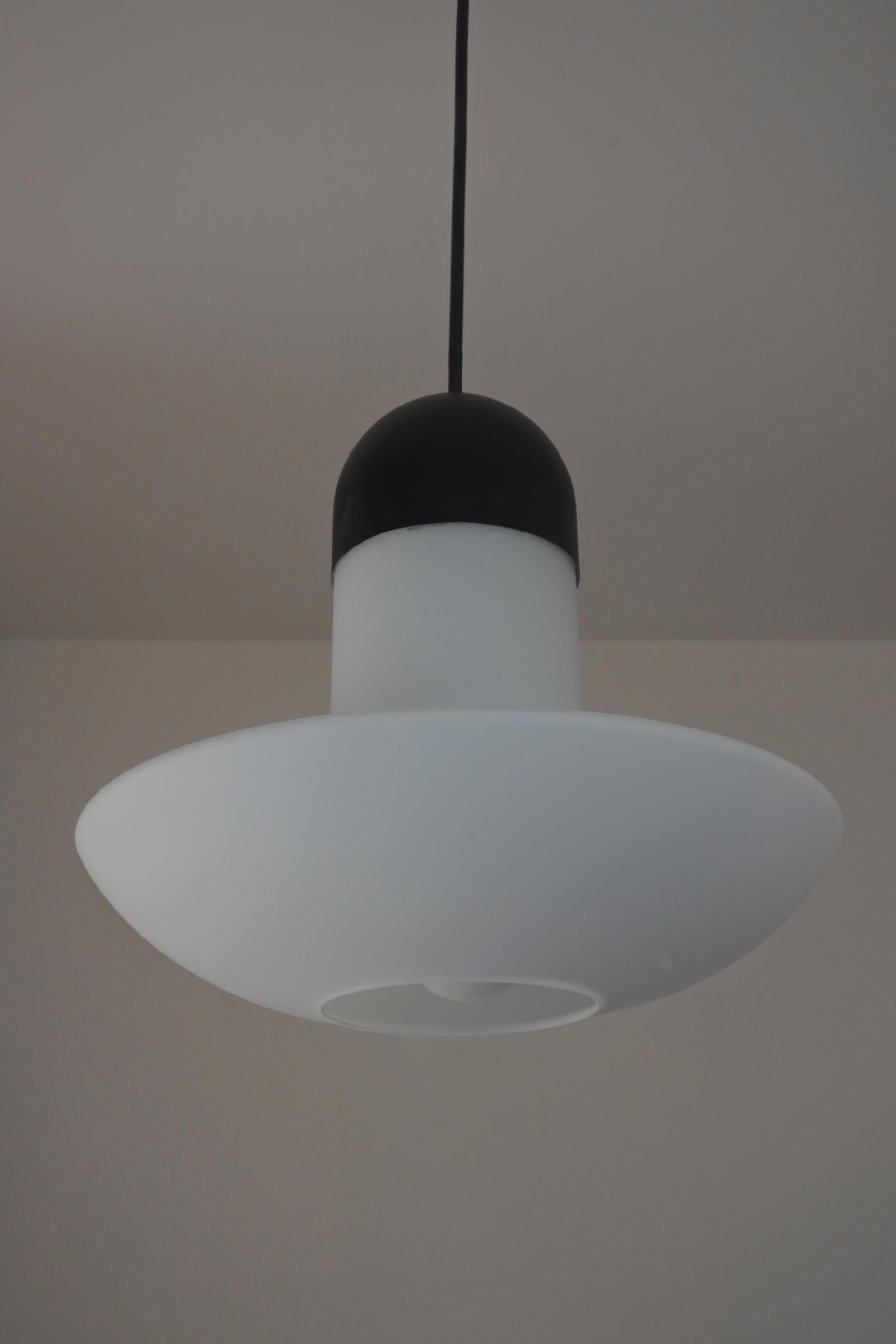 Glashütte Limburg Pendant Lamp, Fourteen Available, Opal Glass, Germany, 1960s 5