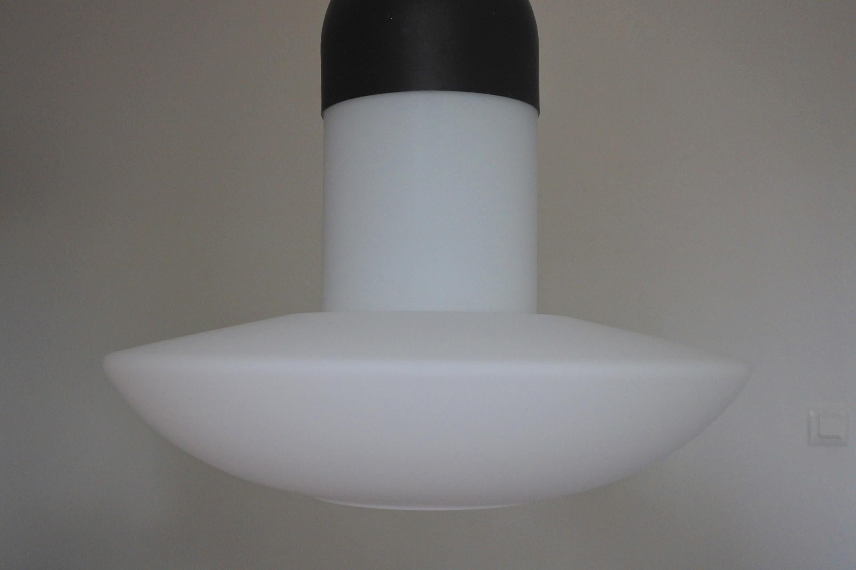 Metal Glashütte Limburg Pendant Lamp, Fourteen Available, Opal Glass, Germany, 1960s