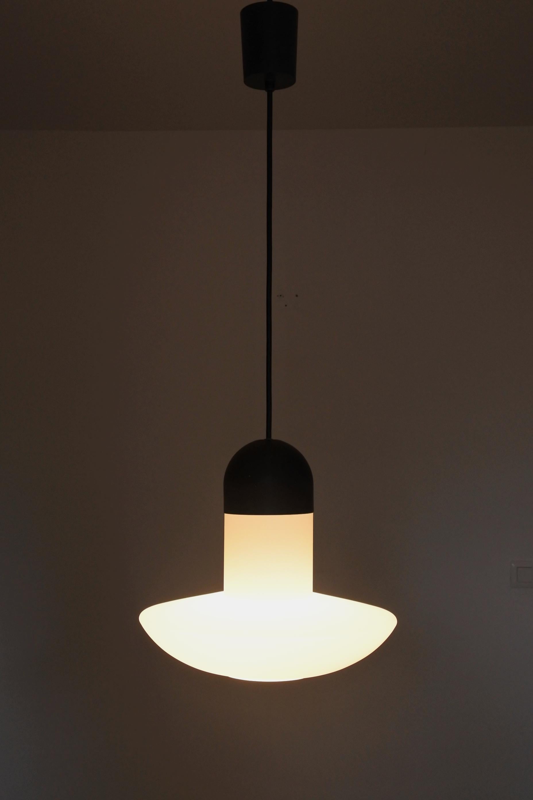 Glashütte Limburg Pendant Lamp, Fourteen Available, Opal Glass, Germany, 1960s 2