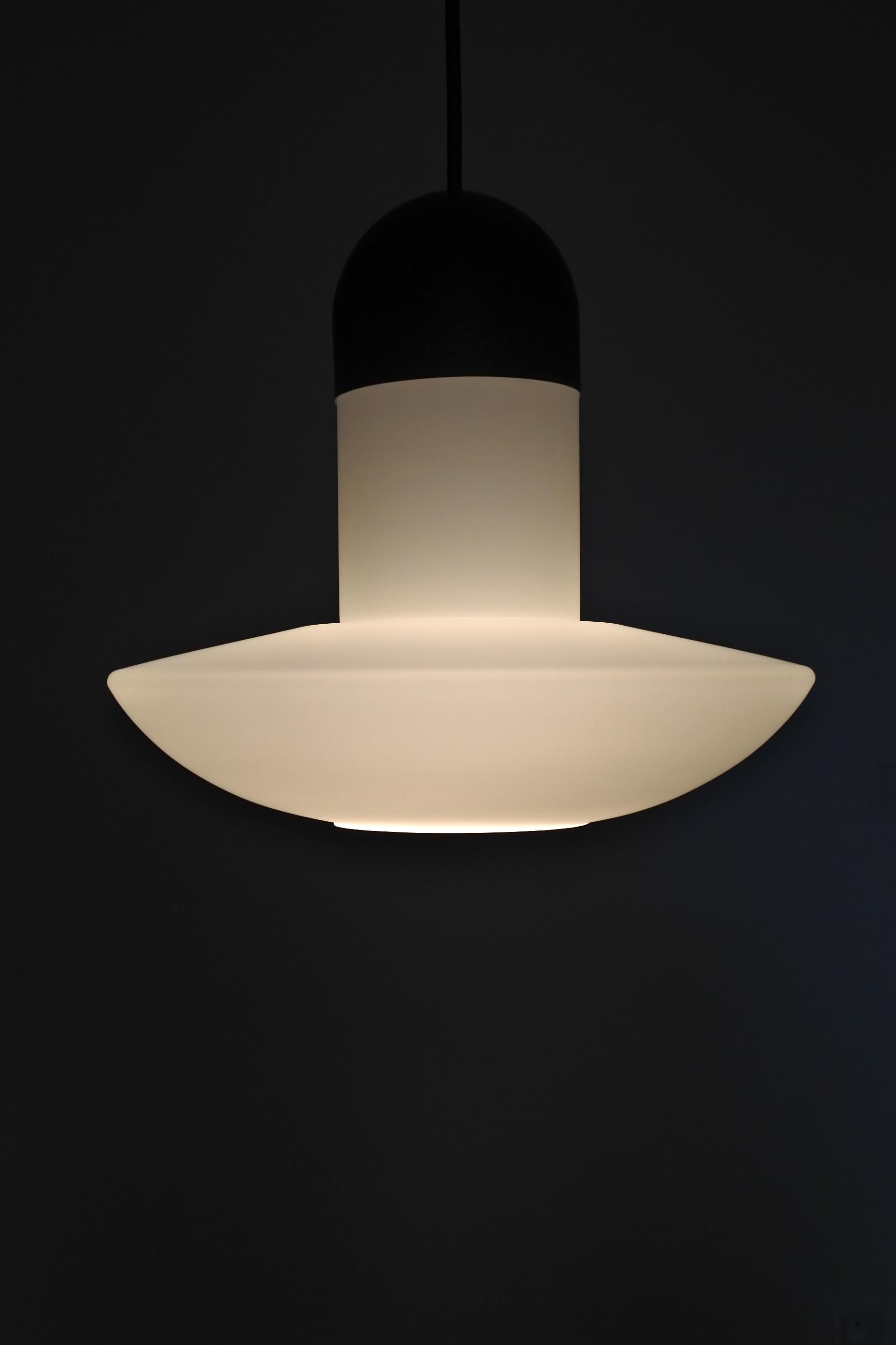 Glashütte Limburg Pendant Lamp, Fourteen Available, Opal Glass, Germany, 1960s 3