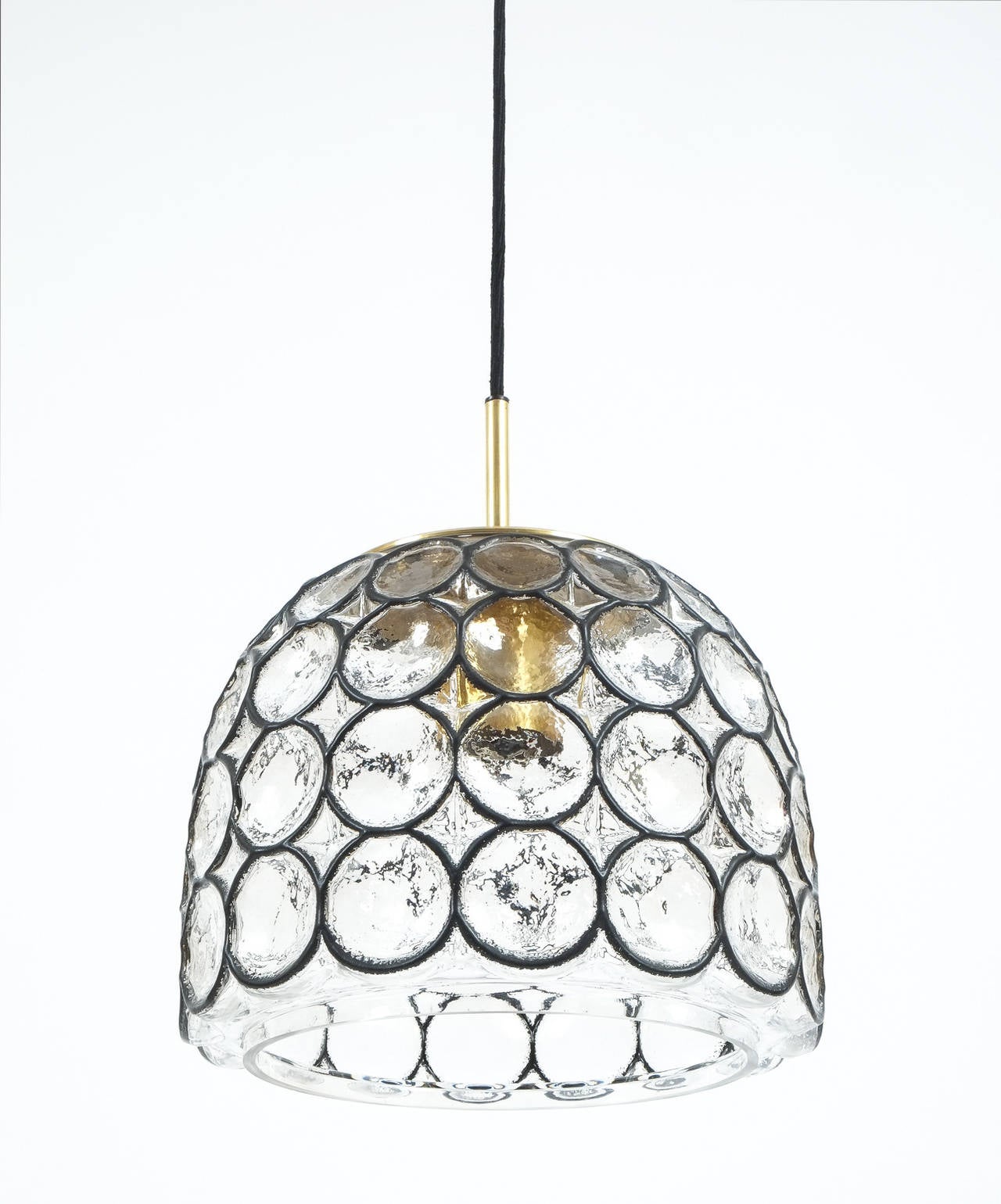 German Refurbished Limburg One of Two Large Midcentury Iron and Glass Pendant Lamps