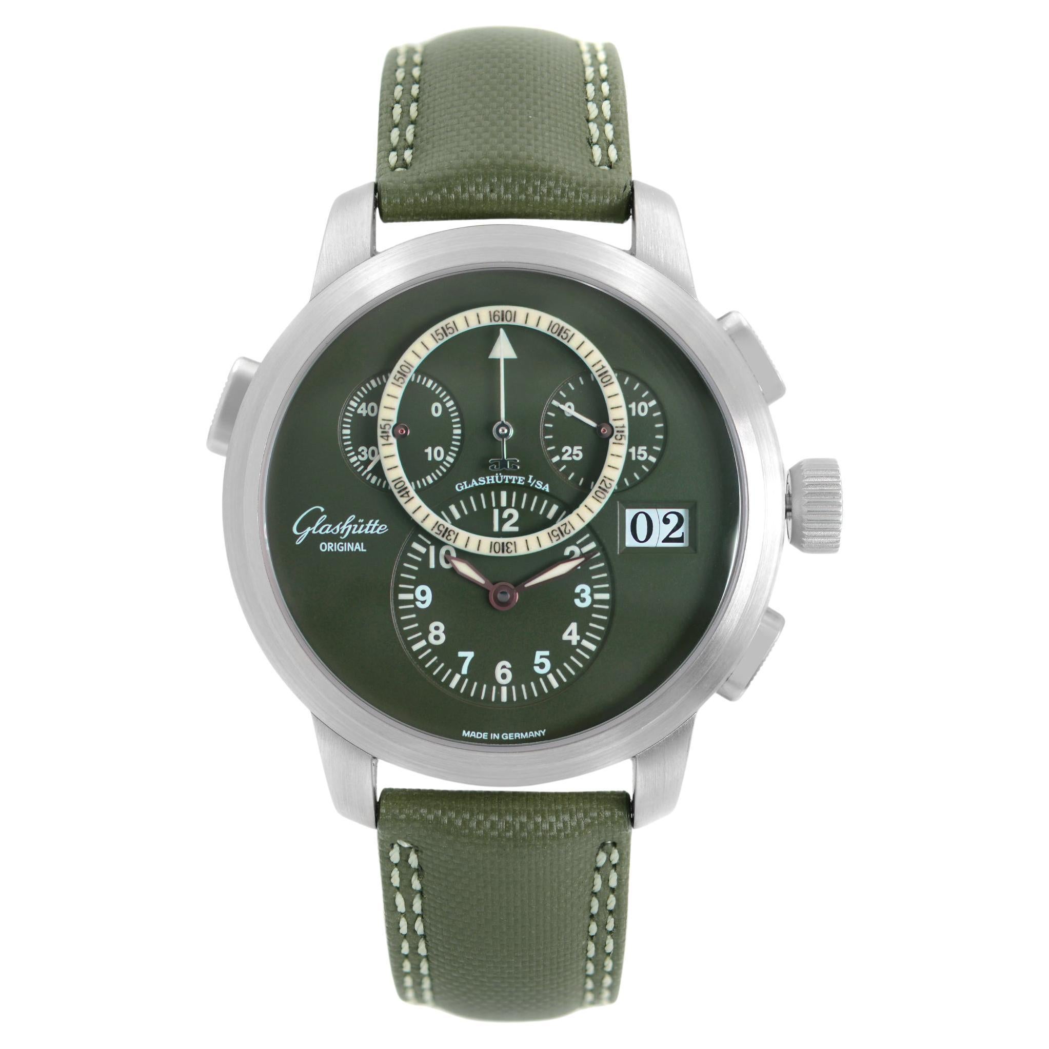 Glashütte Original Pano Navigator Platinum Green Dial Men Watch 1-95-01-07-14-04