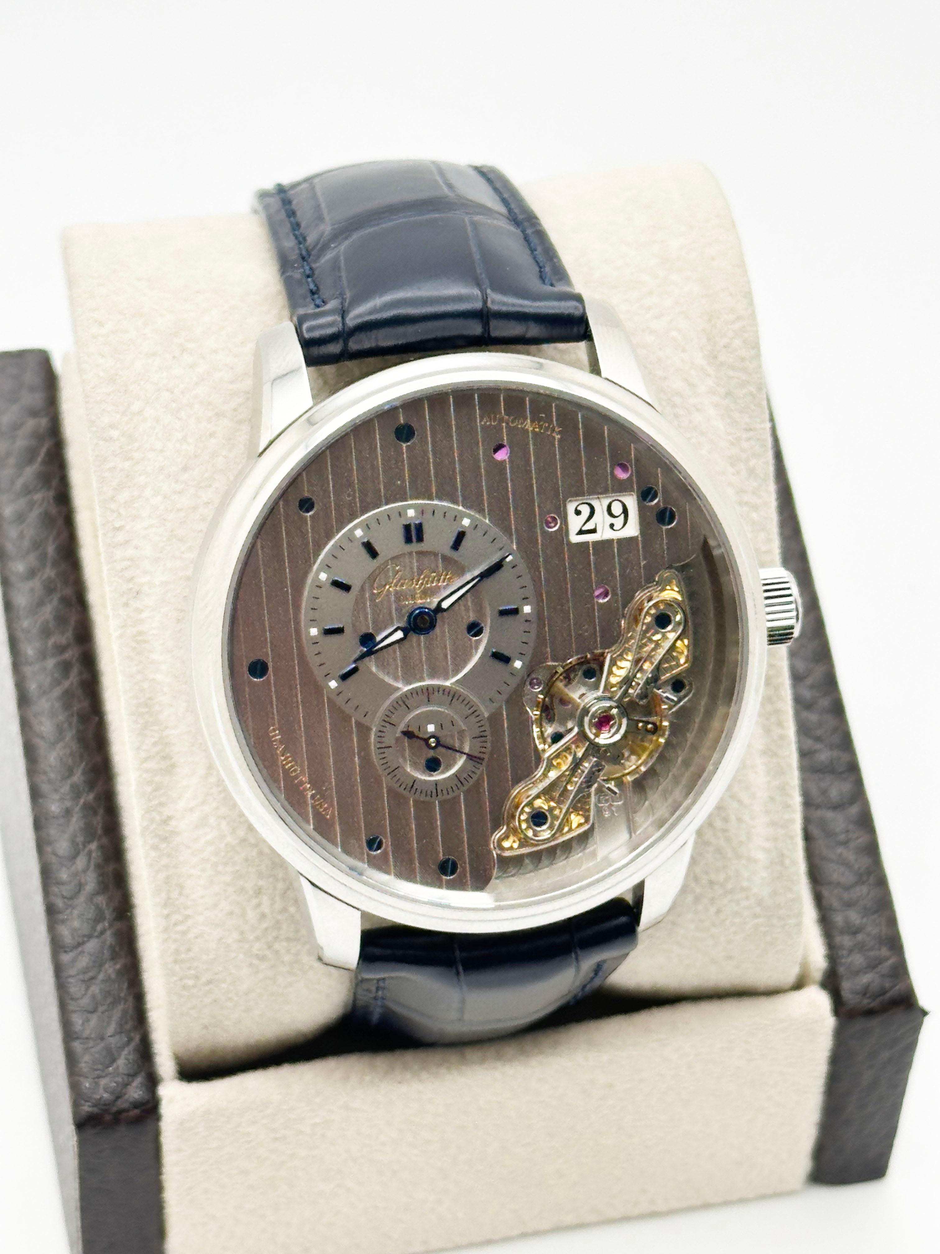 Glashutte Original PanoMaticInverse 1-91-02-02-02-61 42mm Steel Box Paper In Excellent Condition For Sale In San Diego, CA