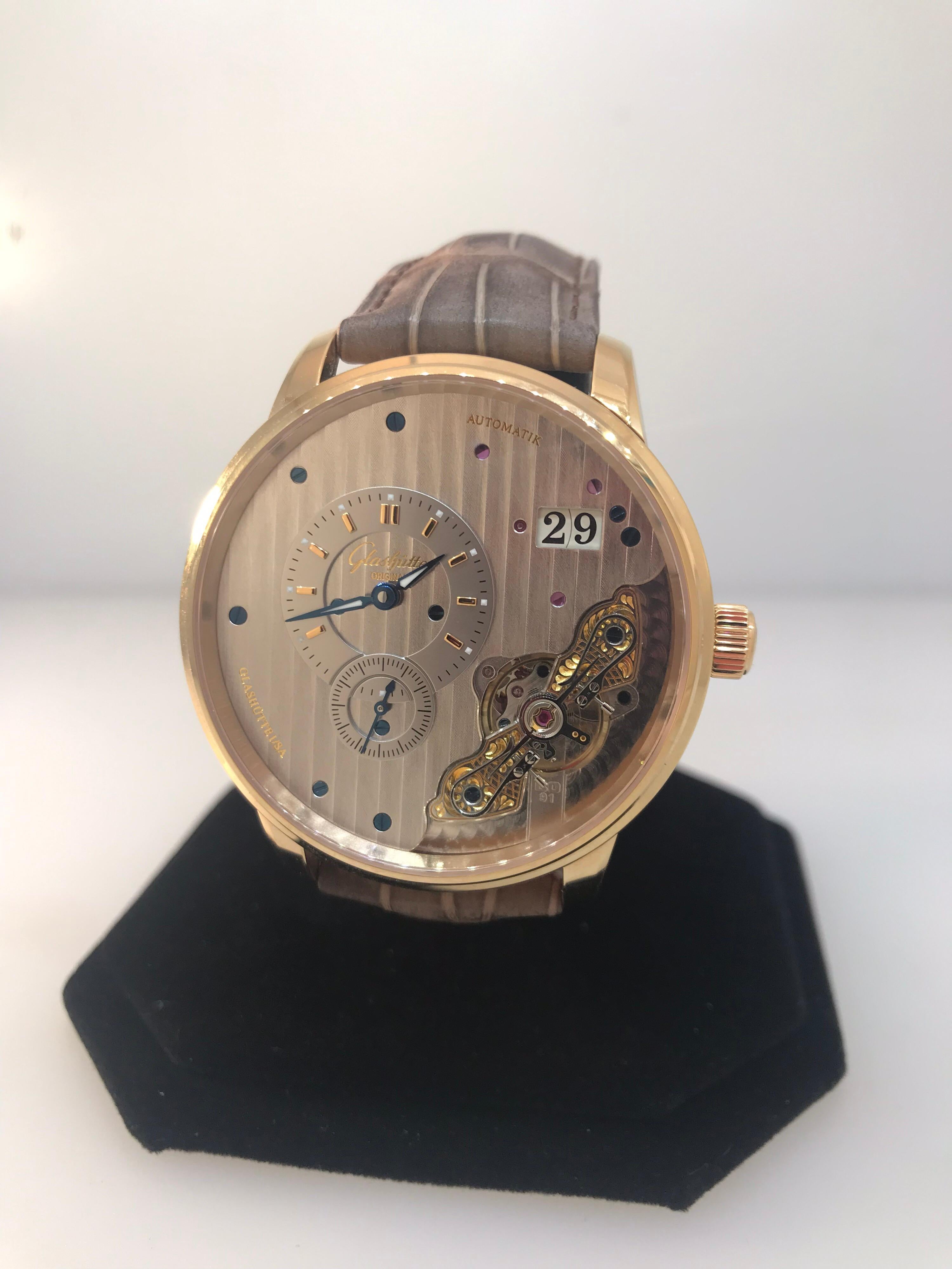 Glashutte Original PanoMaticInverse Rose Gold Automatic Watch 19102010530 In New Condition For Sale In New York, NY