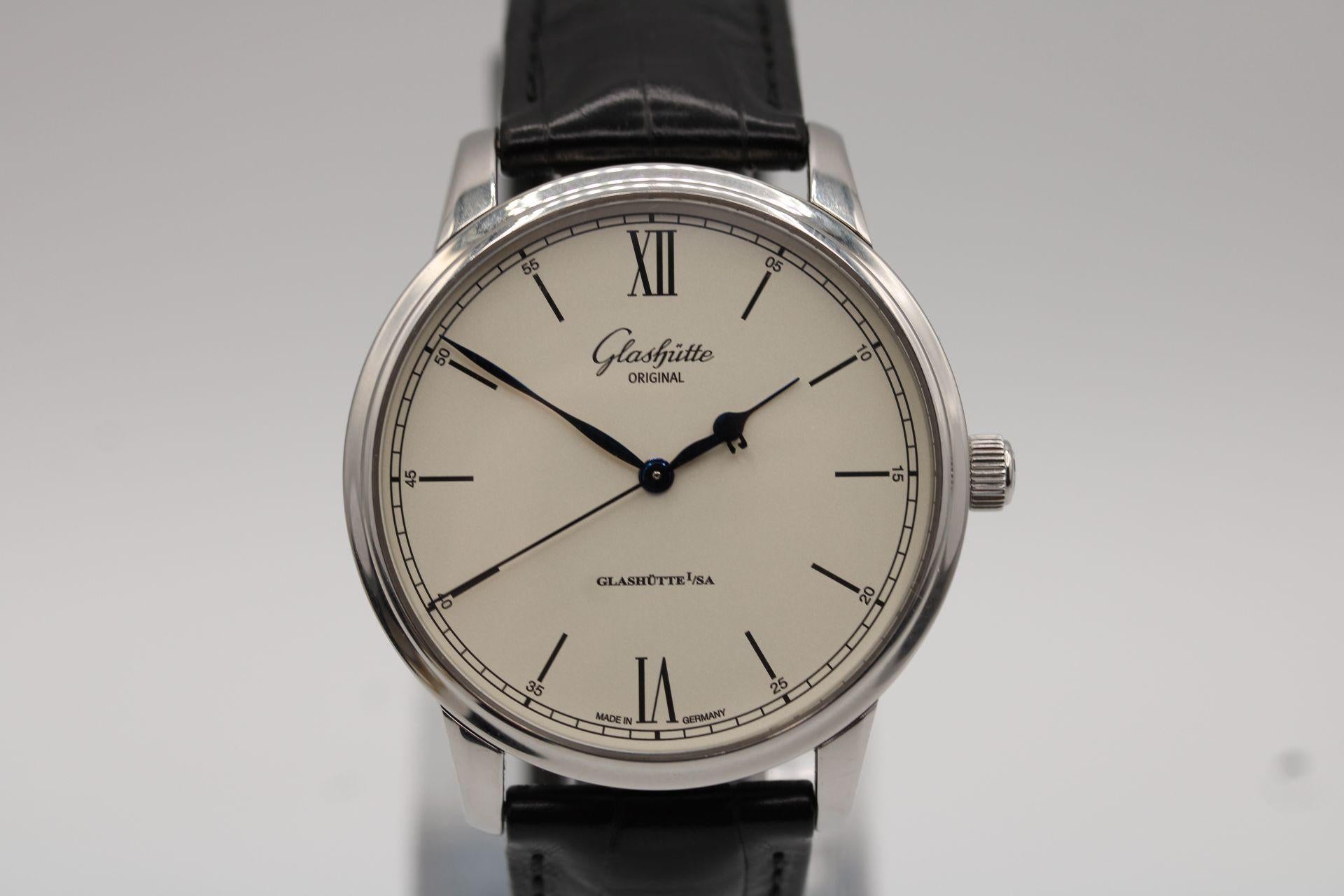 This Glashutte is presented in excellent working order having just passed time, water and pressure testing in our workshop. Offered as watch only in addition to our 12-month warranty. 

The Glashutte Senator Excellence, model 1-36-01-01-02-01,