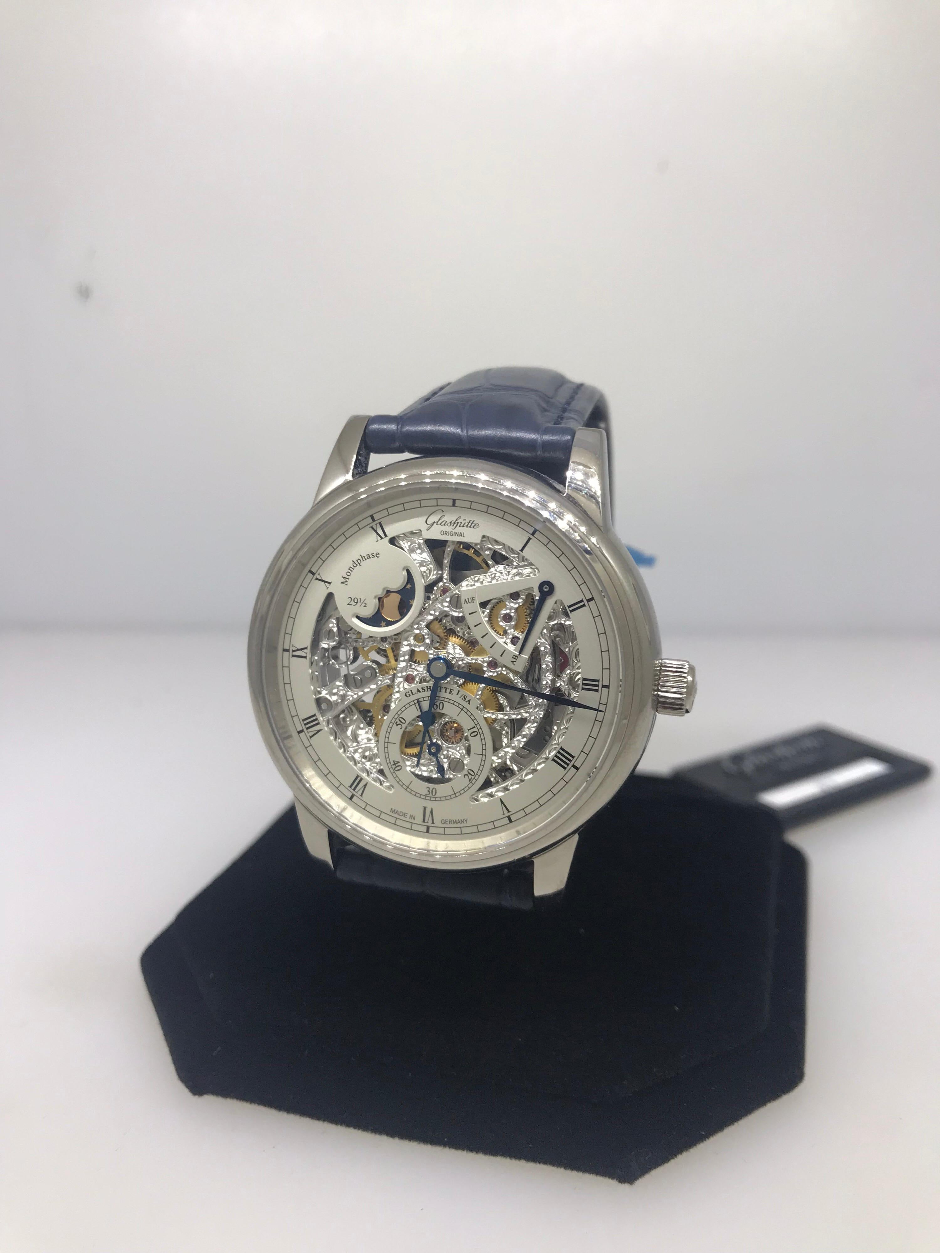 Glashutte Original Senator Moonphase Skeletonized Edition Watch 1491315340430 In New Condition For Sale In New York, NY