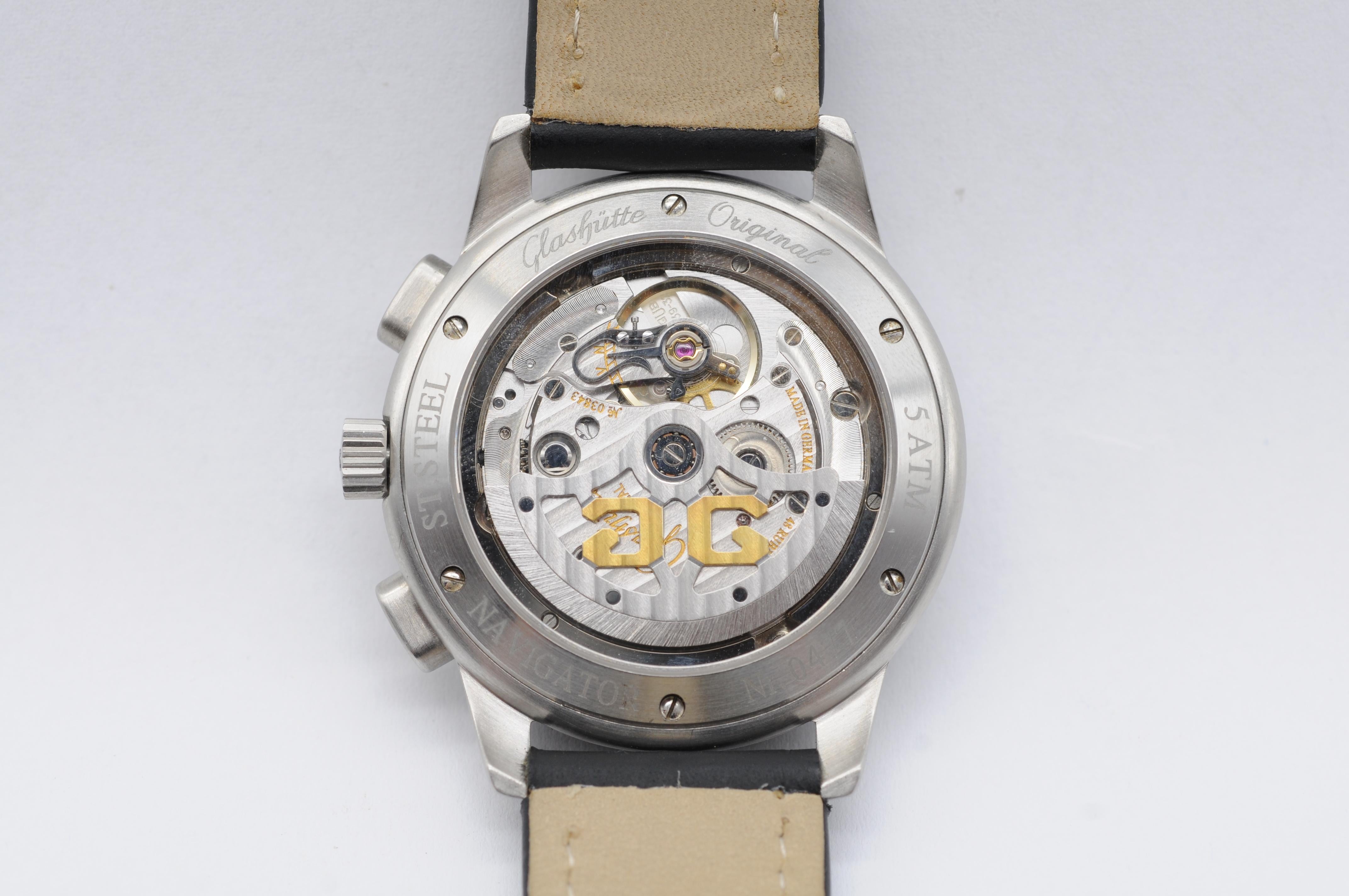 Glashütte Senator Navigator Chronograph GUB 39-32 - Steel, Box & Papers For Sale 7