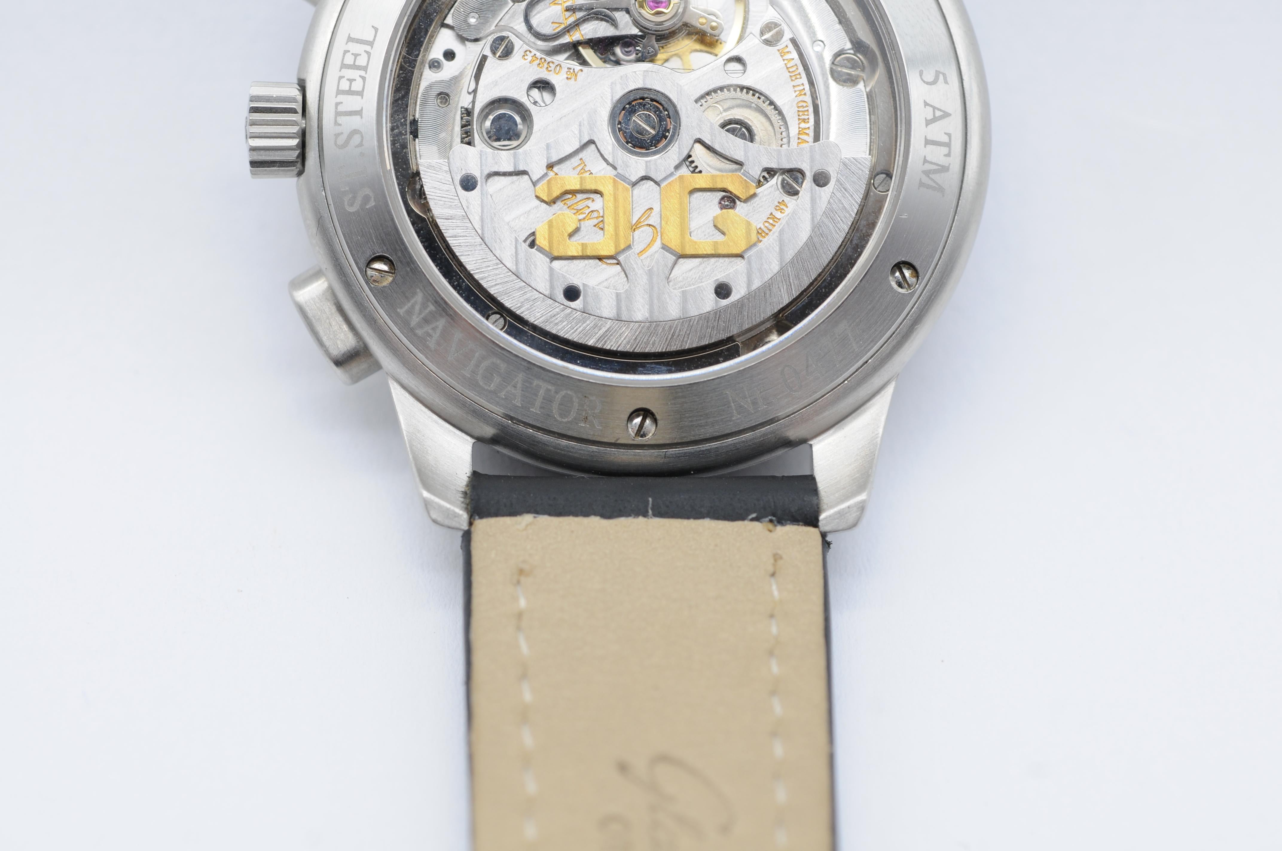 Glashütte Senator Navigator Chronograph GUB 39-32 - Steel, Box & Papers For Sale 8