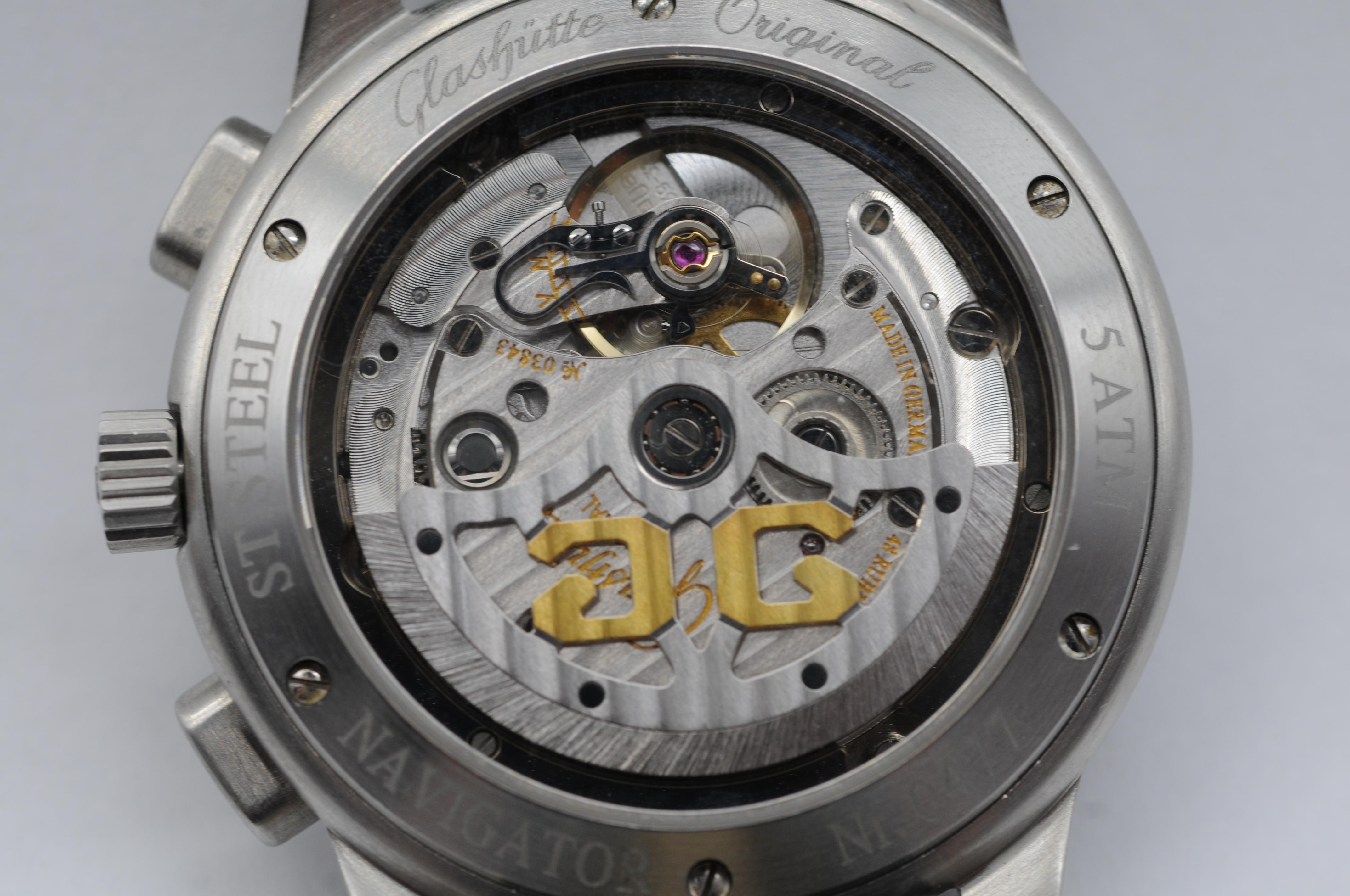 Glashütte Senator Navigator Chronograph GUB 39-32 - Steel, Box & Papers For Sale 10