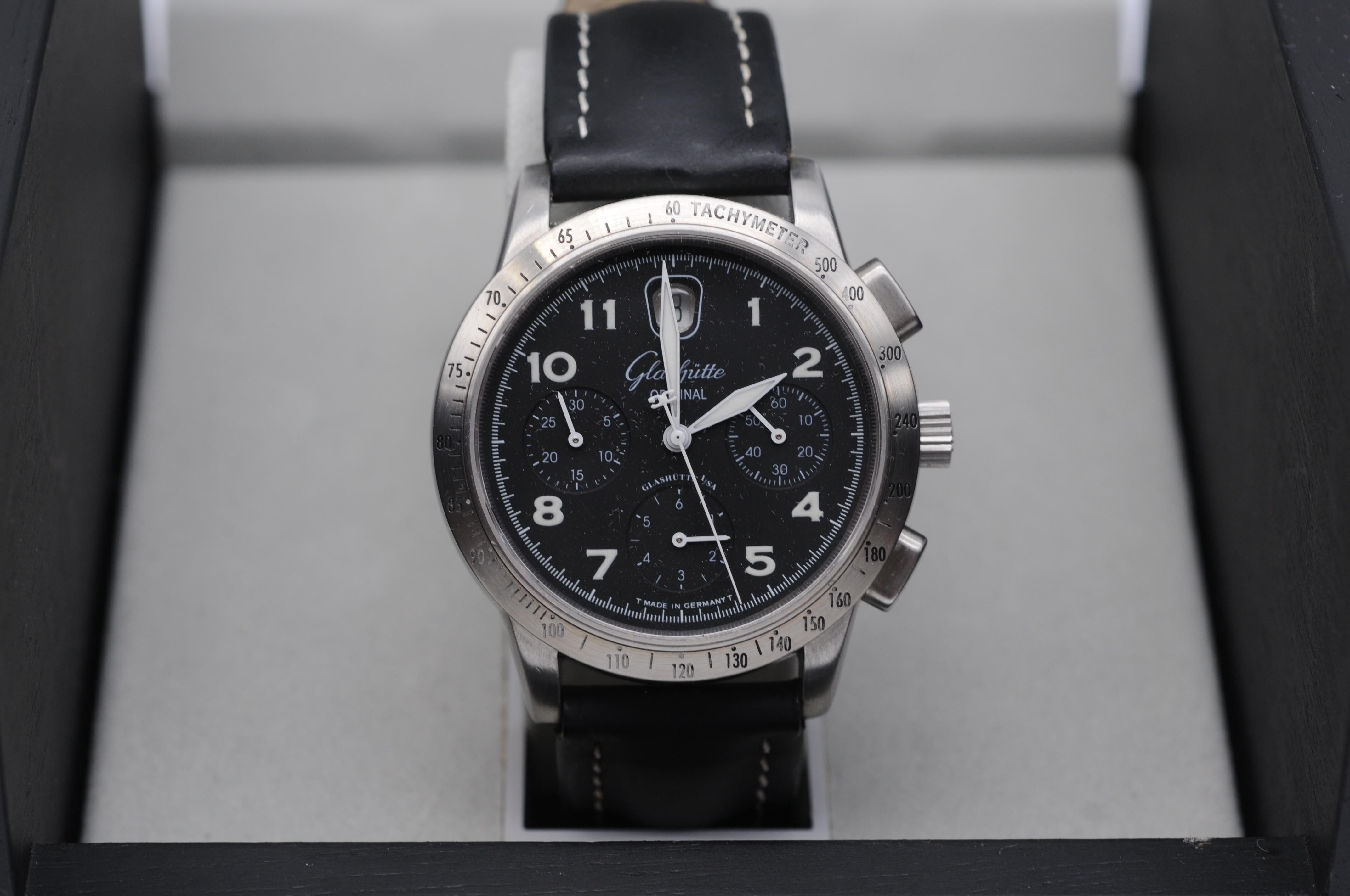 Aesthetic Movement Glashütte Senator Navigator Chronograph GUB 39-32 - Steel, Box & Papers For Sale