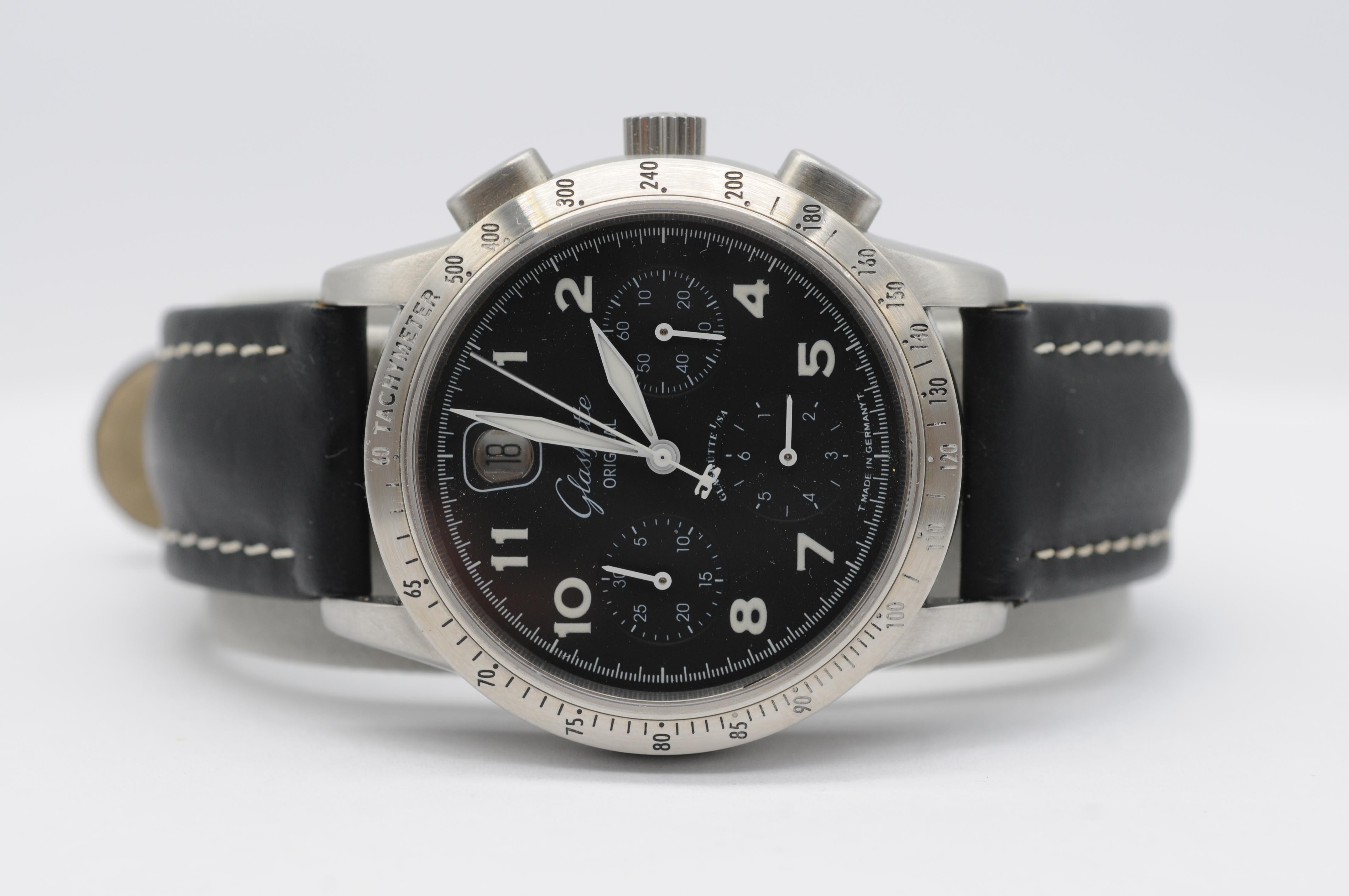 Glashütte Senator Navigator Chronograph GUB 39-32 - Steel, Box & Papers For Sale 2