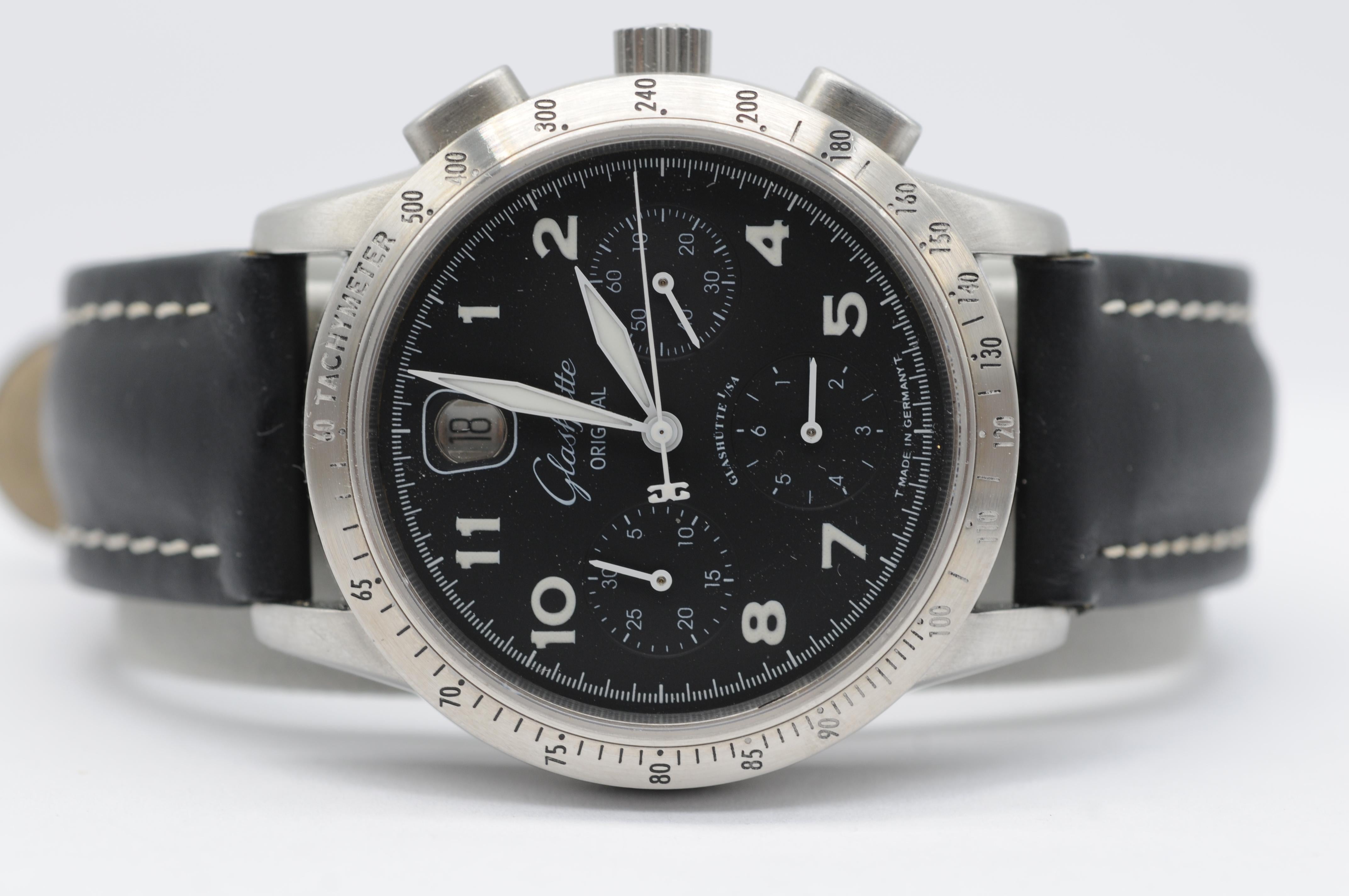Glashütte Senator Navigator Chronograph GUB 39-32 - Steel, Box & Papers For Sale 3