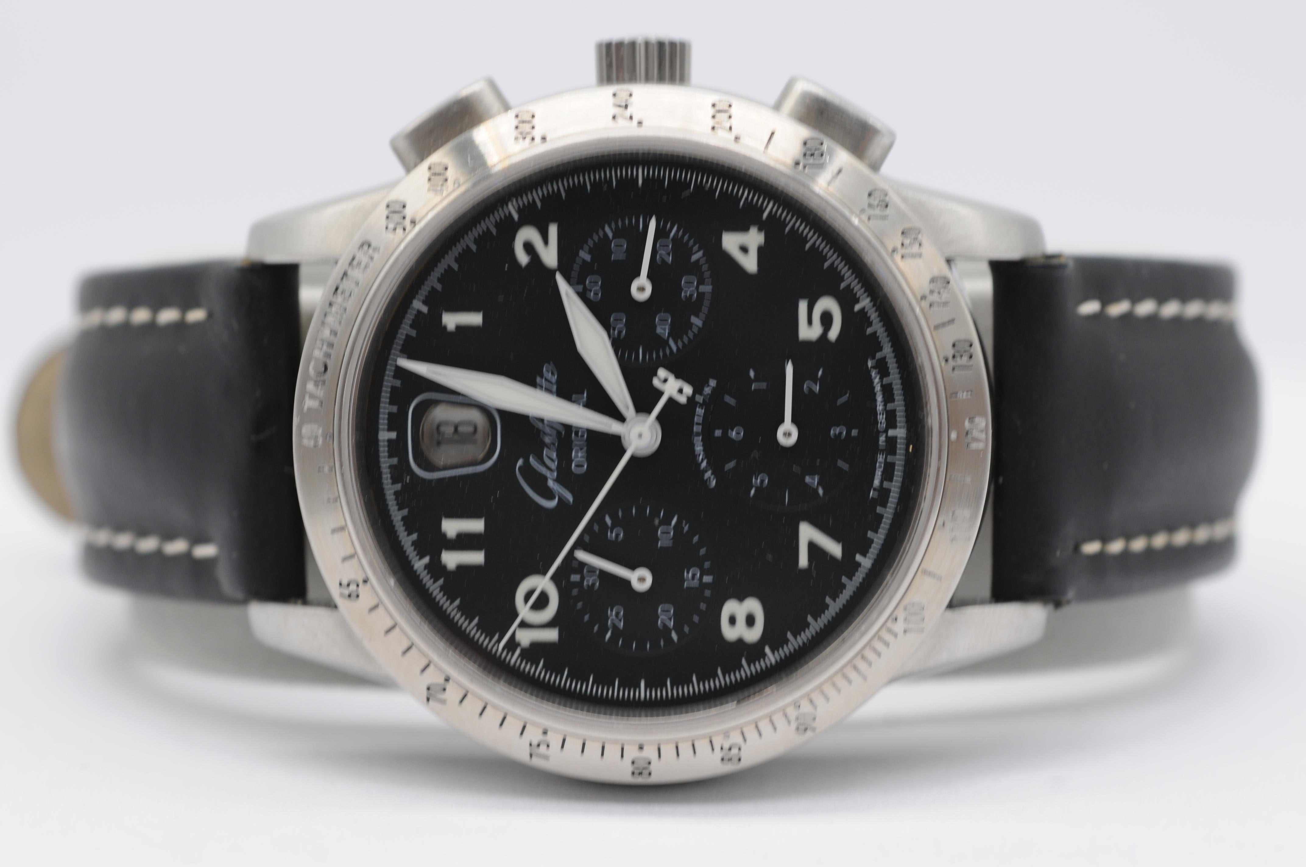 Glashütte Senator Navigator Chronograph GUB 39-32 - Steel, Box & Papers For Sale 4