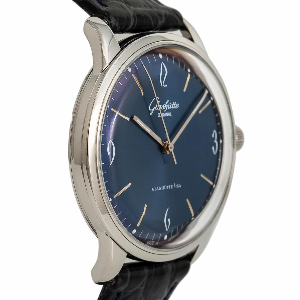 Modern Glashutte 1960s 1-39-52-06-02-04 Men's Automatic Watch SS Blue Dial For Sale
