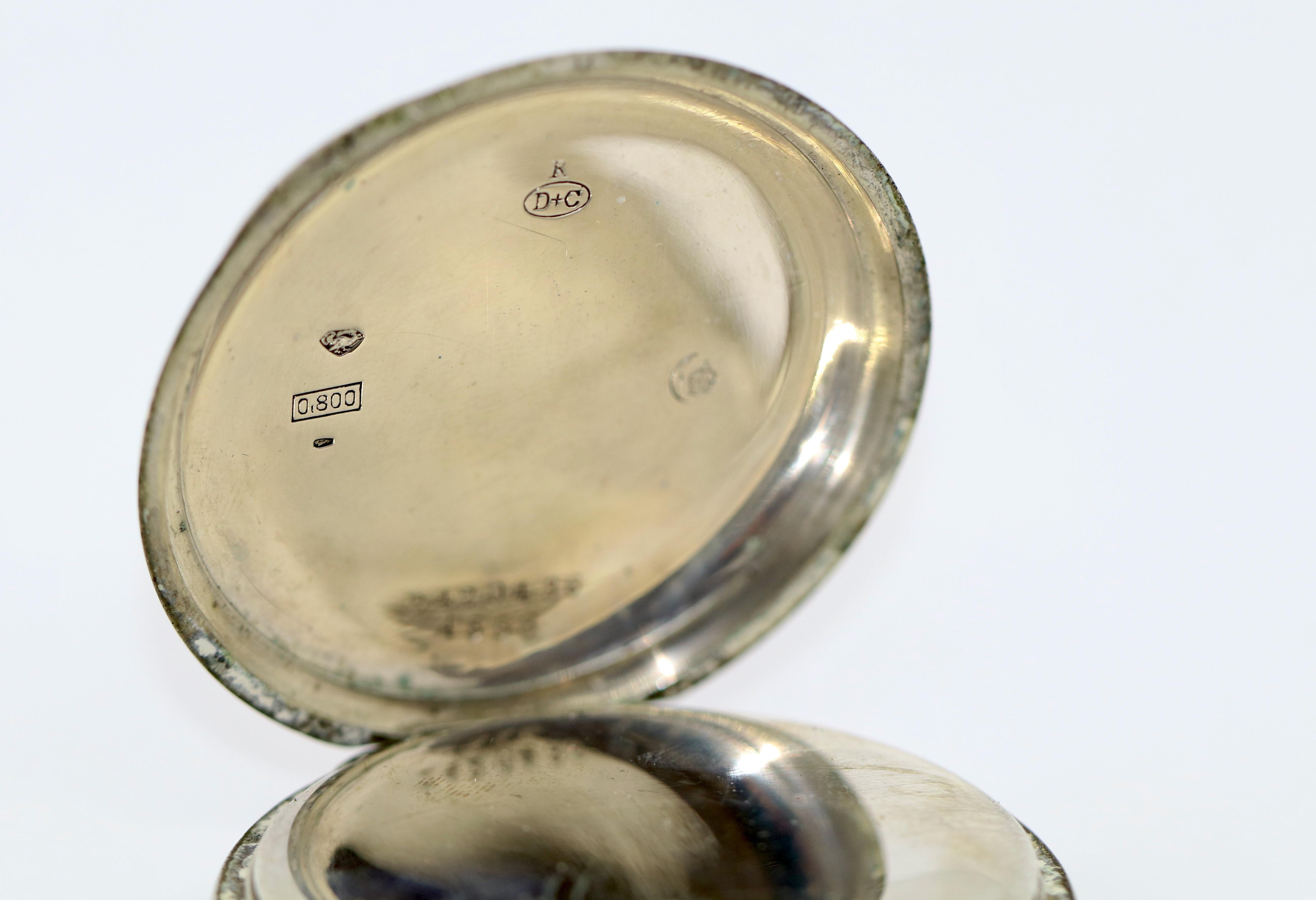 Glashütte Uhrenfabrik Union Silver Pocket Watch, Case by Dürrstein & Co. For Sale 2