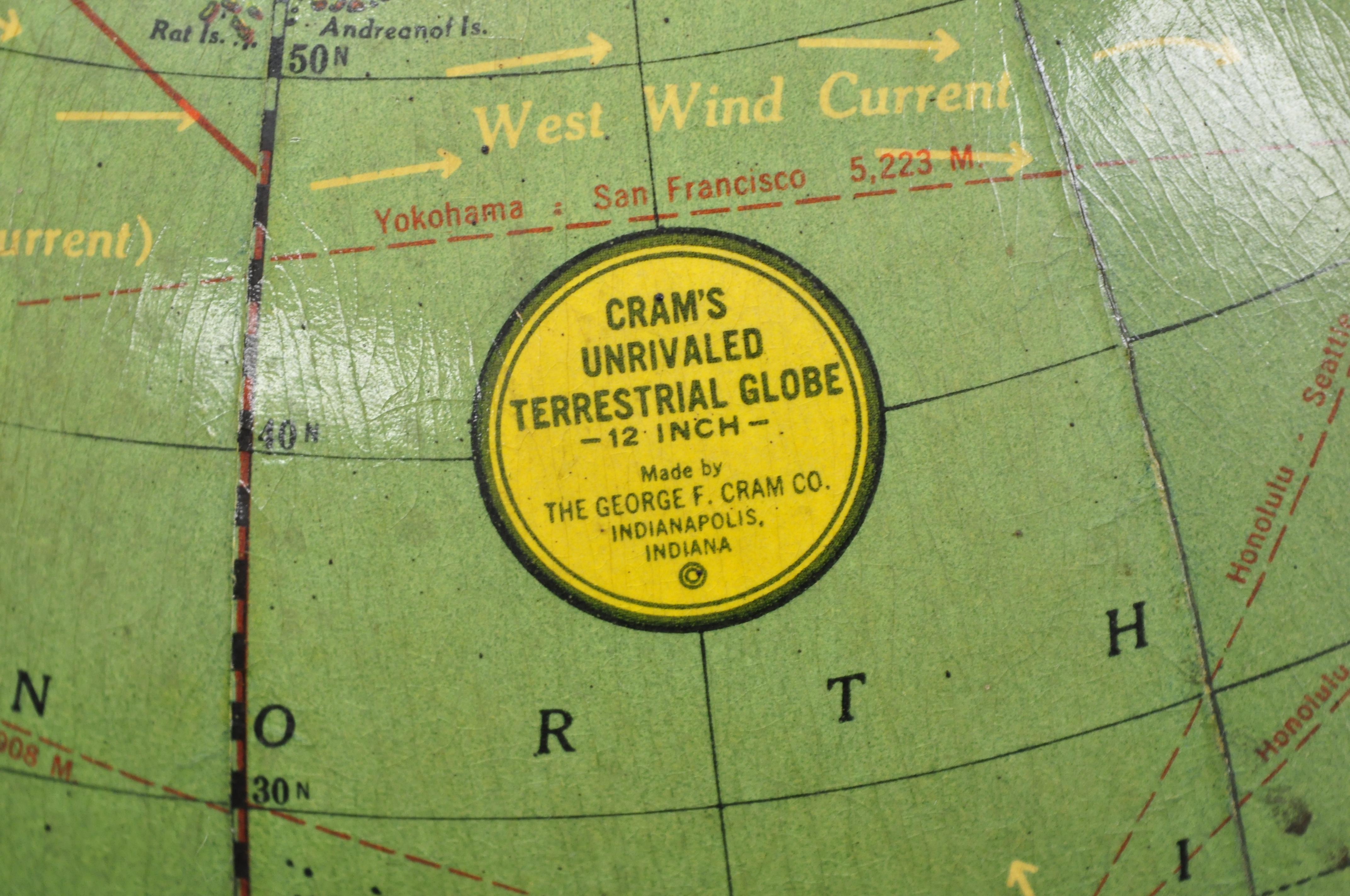 Glass George F. Cram Unrivaled Terrestrial Illuminated Stand Up Floor Globe 1