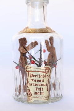 Glass 20th Century Calvados "Ship in a Bottle" and Decanter