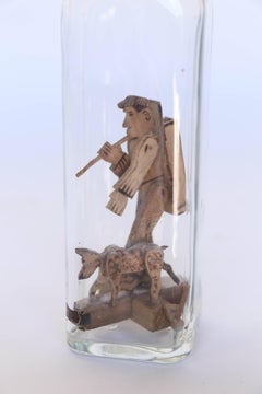 Glass 20th Century Calvados "Ship in a Bottle" and Decanter