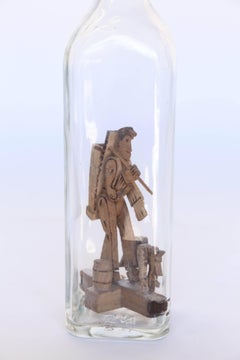 Glass 20th Century Calvados "Ship in a Bottle" and Decanter