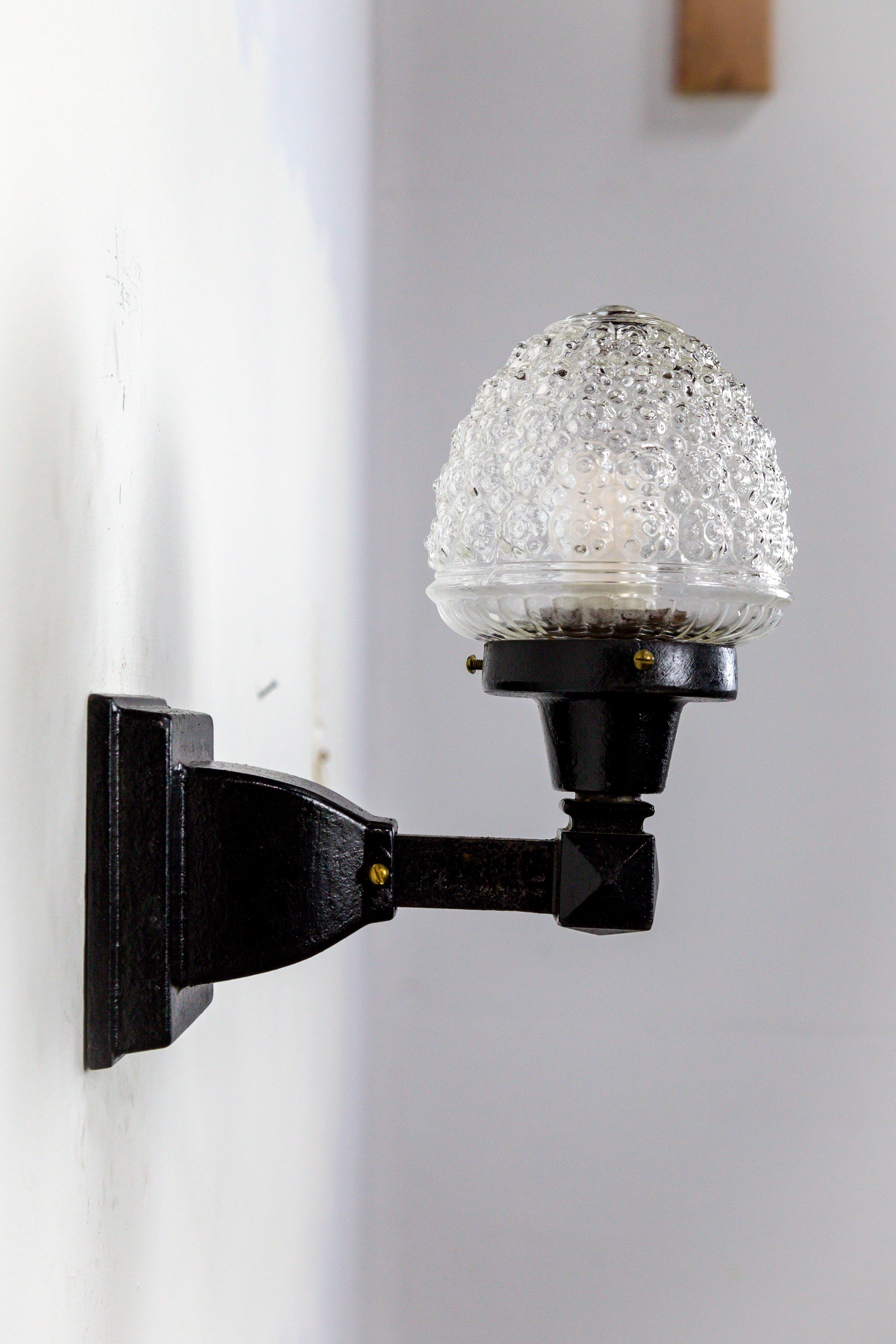 Pressed Glass Acorn Iron Mounted Sconces, Pair