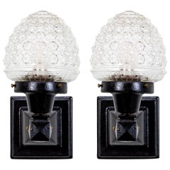 Glass Acorn Iron Mounted Sconces, Pair