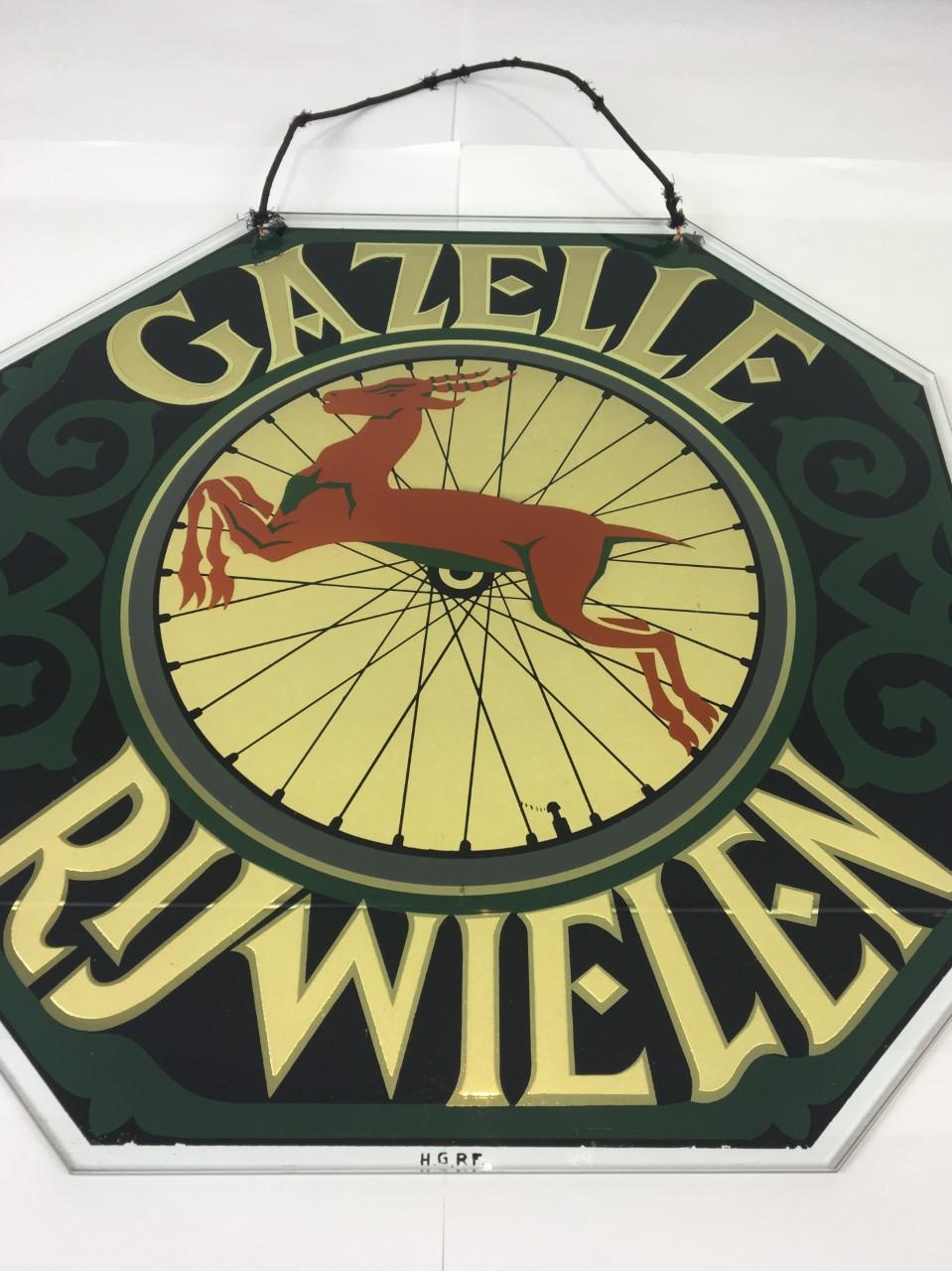 Gazelle Bicycles Glass Advertising Sign  For Sale 4
